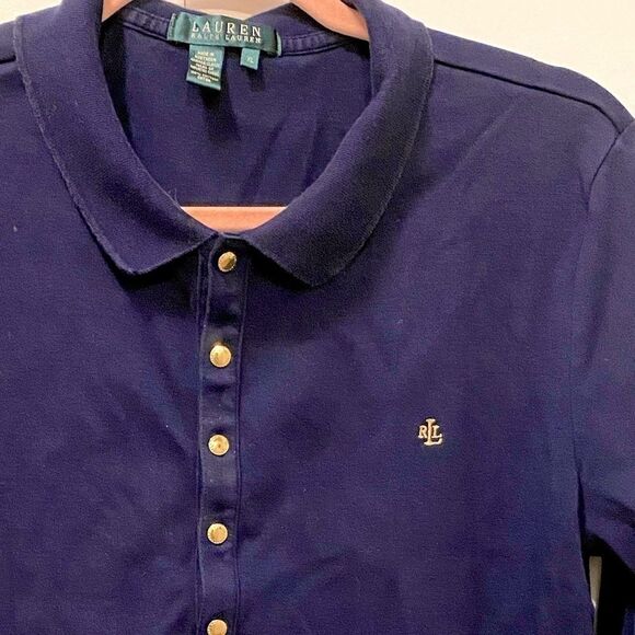 🌷lauren by Ralph Lauren🌷 Navy Blue Long Sleeve Polo Shirt   - Picture 6 of 6